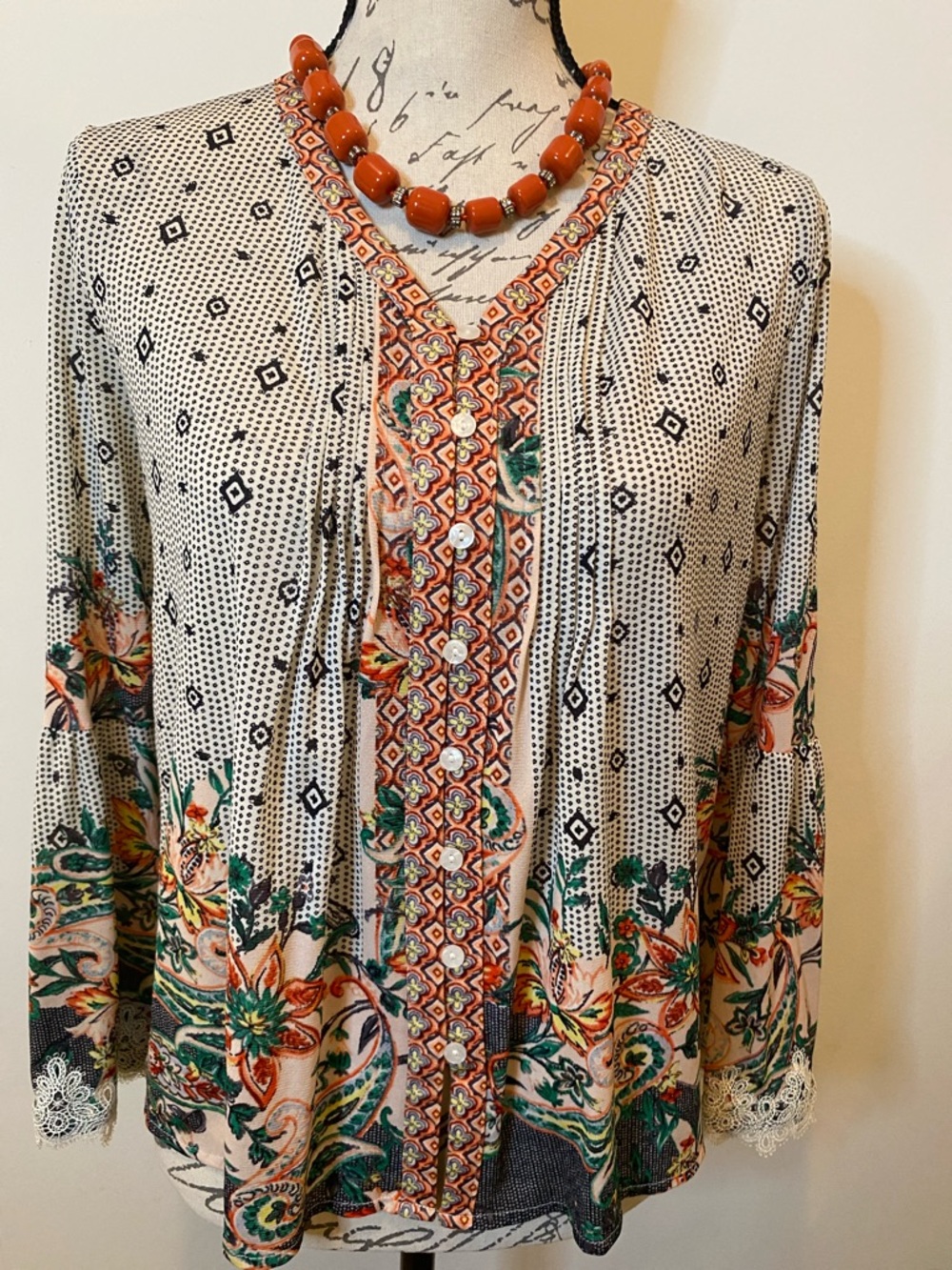 Boho Button-Front Top bell Fairly like sleeves  non wrinkle material